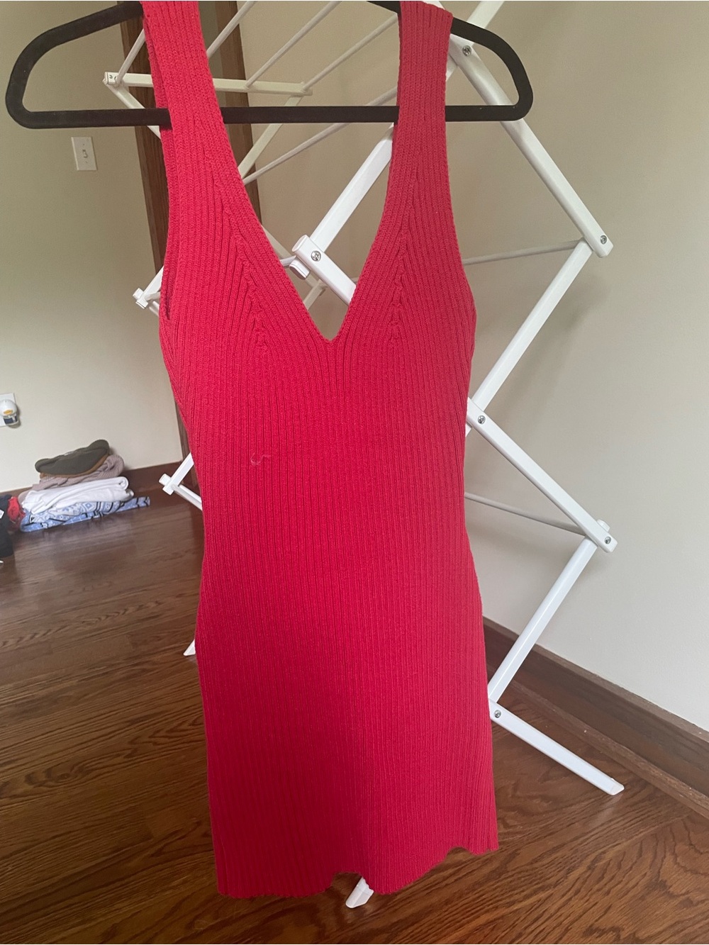 Los Angeles Apparel Red knit V-Neck Mini Dress